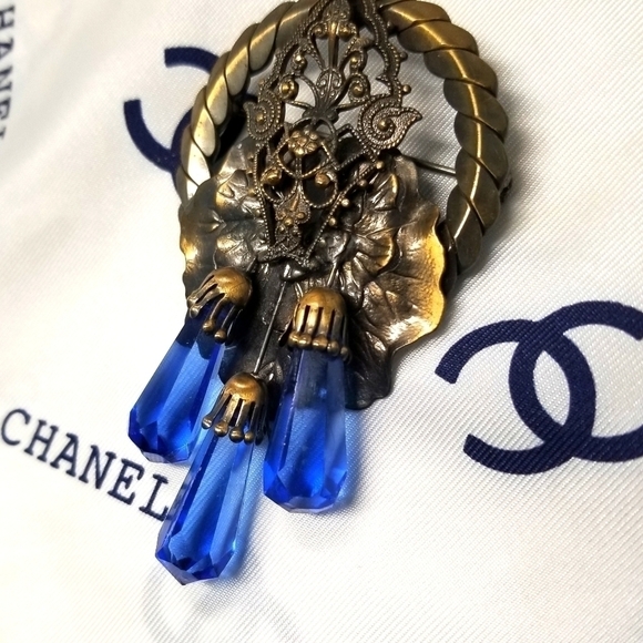 VINTAGE Max Neiger Blue Czech Crystal Brooch - Picture 4 of 5